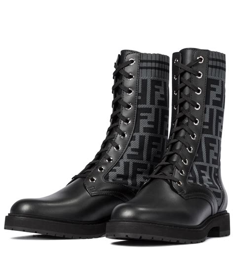 fendi black and brown rockoko ff logo leather boots|Fendi leather boots.